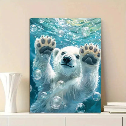 Adorable Polar Bear Swimming in Water Painting 40x60cm Metal Print Ready to Hang