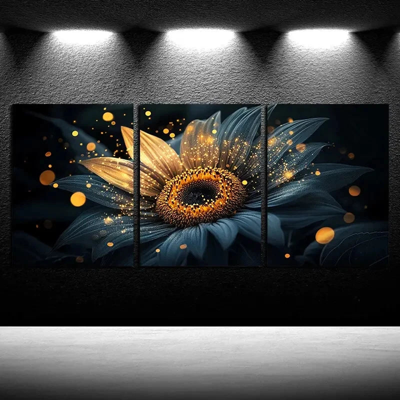 3pcs Vibrant Sunflower Modern Glam Floral Metal Print Ready to Hang Art