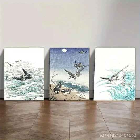 3pcs Seagull and Sea Decoration Art Poster Metal Print Ready to Hang Art