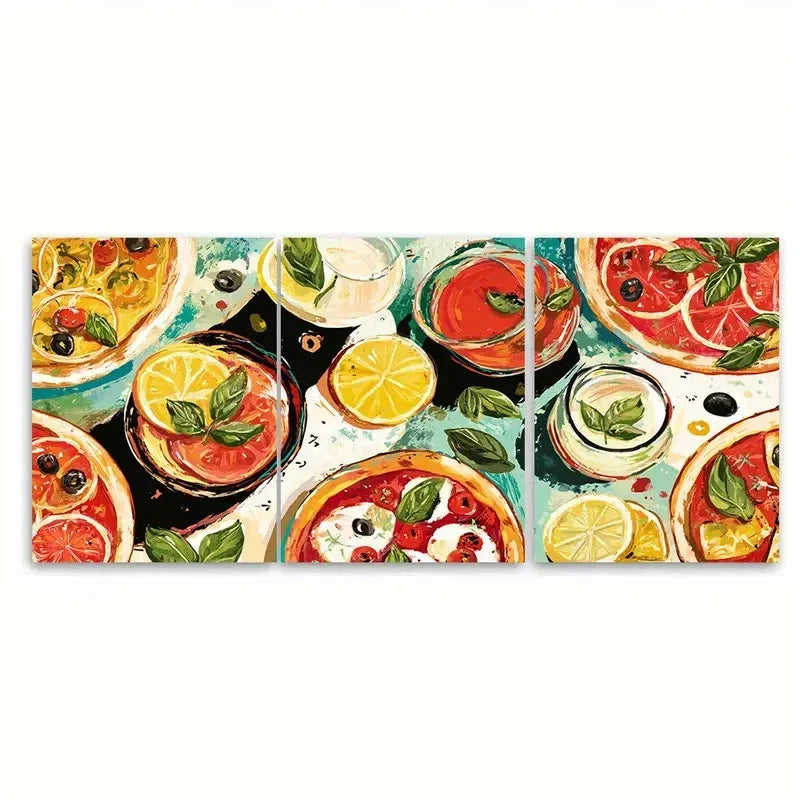 3pcs Italian Dinner Menu Food Drink Design Wall Art Set Canvas Framed 60x90cm - High Quality Print 100% Australian Made Wall Canvas Ready to Hang