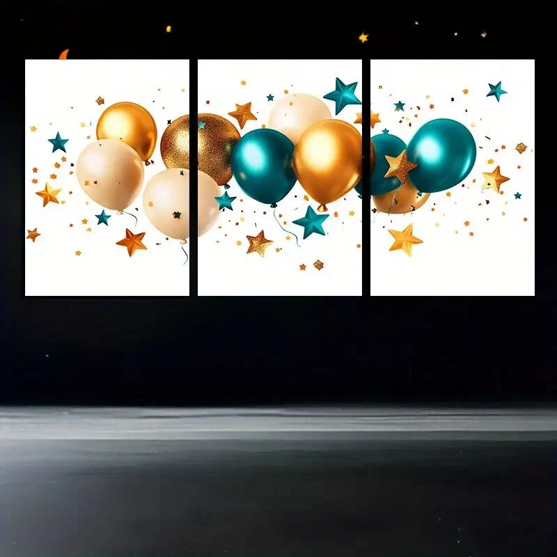 3pcs Modern Decorative Balloon and Star Design Metal Print Ready to Hang Art