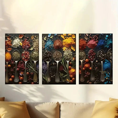 3pcs Vibrant Spice Collection Wall Art Set Canvas Unframed - High Quality Print 100% Australian Made Wall Canvas