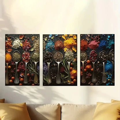 3pcs Vibrant Spice Collection Wall Art Set Canvas Unframed - High Quality Print 100% Australian Made Wall Canvas
