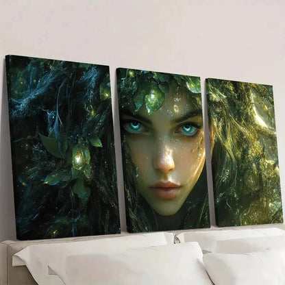 3pcs Jungle Woman Green & Golden Art I Wall Art Set Canvas Framed 50x70cm - High Quality Print 100% Australian Made Wall Canvas Ready to Hang