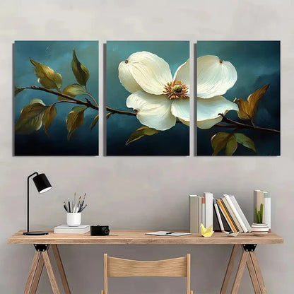 3pcs Elegant Dogwood Flower White Cornus Florida Metal Print Ready to Hang Art