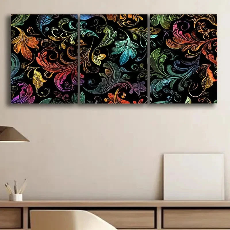3pcs Colorful Paisley Pattern Wall Art Set Canvas Framed 60x90cm - High Quality Print 100% Australian Made Wall Canvas Ready to Hang