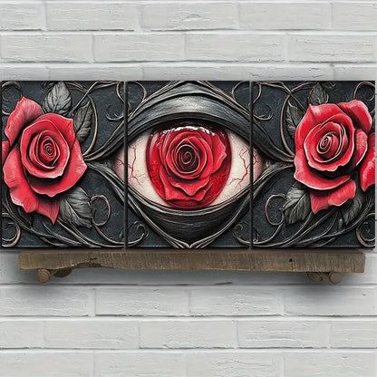 3pcs Eyes And Red Elegant Roses Metal Print Ready to Hang Art