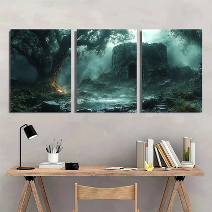 3pcs Halloween Dark Blue Themed Metal Print Ready to Hang Art