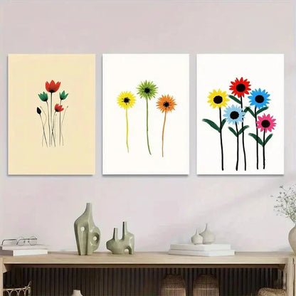 3pcs Modern Floral Vibrant Colorful Flower Wall Art Set Canvas Framed 50x70cm - High Quality Print 100% Australian Made Wall Canvas Ready to Hang