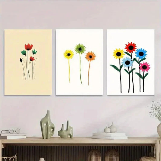 3pcs Modern Floral Vibrant Colorful Flower Wall Art Set Canvas Framed 50x70cm - High Quality Print 100% Australian Made Wall Canvas Ready to Hang