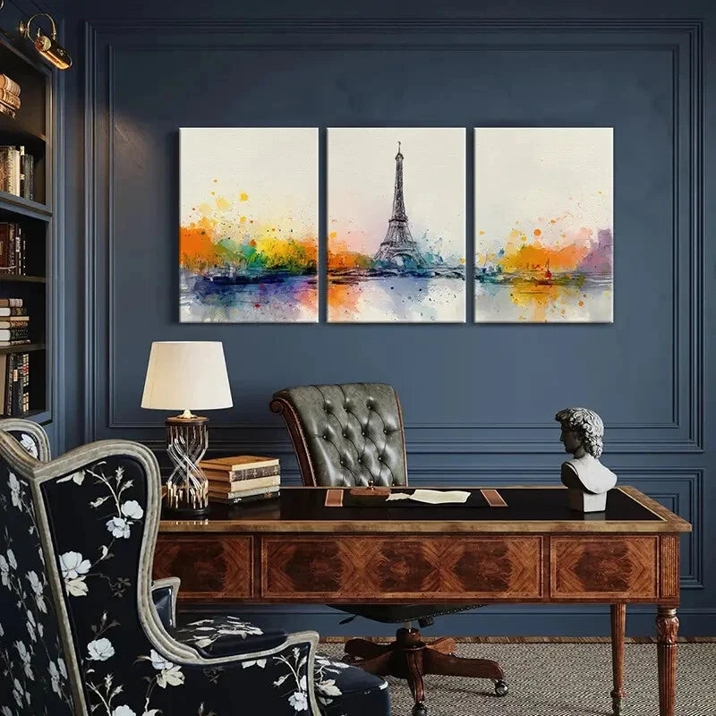 3pcs Eiffel Tower Watercolor Art Paris Cityscape Metal Print Ready to Hang Art