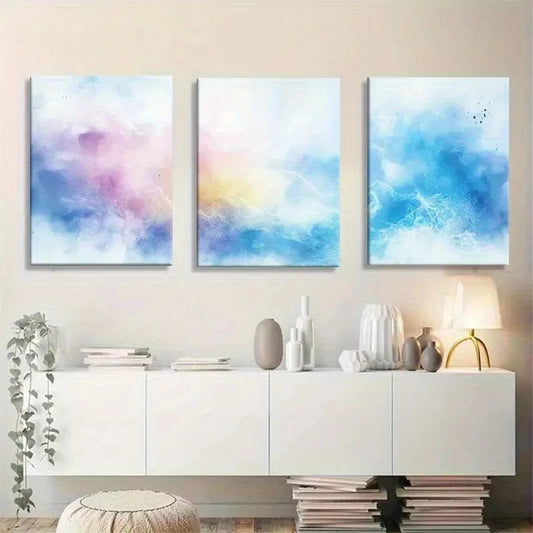 3pcs Soft Abstract Cloud Dreamy Watercolor Metal Print Ready to Hang Art