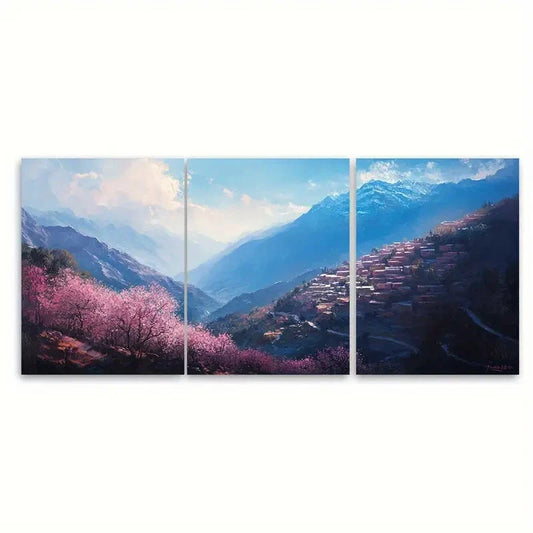 3pcs The Atlas Mountains at Dawn Berber Villages Metal Print Ready to Hang Art