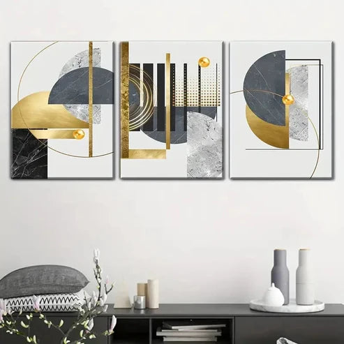 3pcs Modern Abstract Golden & Black Wall Art Set Canvas Unframed - High Quality Print 100% Australian Made Wall Canvas