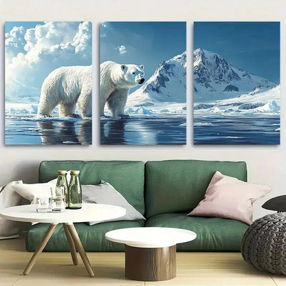 3pcs Polar Bear Illustration Design Metal Print Ready to Hang Art