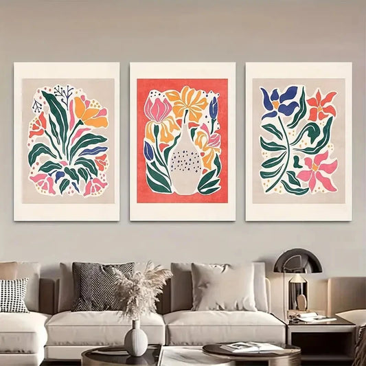 3pcs Abstract Floral Botanical Illustration Modern Metal Print Ready to Hang Art