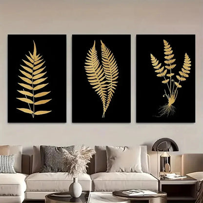 3pcs Elegant Golden Fern Botanical Prints Metal Print Ready to Hang Art