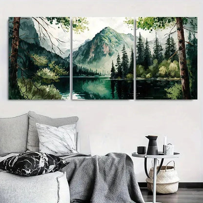 3pcs Tranquil Mountain Lake Scenic Nature Metal Print Ready to Hang Art