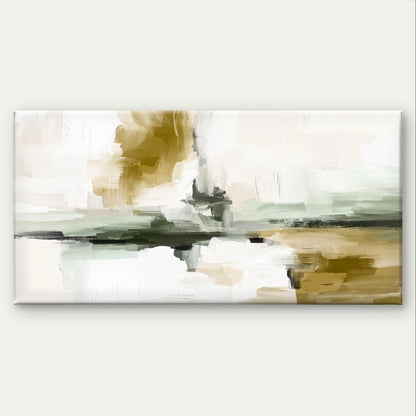 Modern Abstract Green & Yellow Paint Wall Art Canvas Office Home Framed 120x60cm