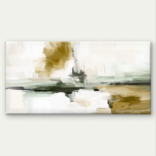 Modern Abstract Green & Yellow Paint Wall Art Canvas Office Home Framed 120x60cm