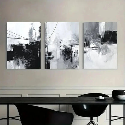 3pcs Black & White Wire Abstract Art Posters Metal Print Ready to Hang Art