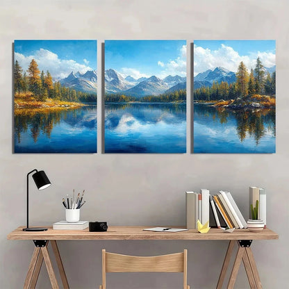 3pcs Mountain Lake Scene Nature Metal Print Ready to Hang Art