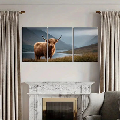 3pcs Highland Cow Mountain Landscape Art Scenery Metal Print Ready to Hang Art