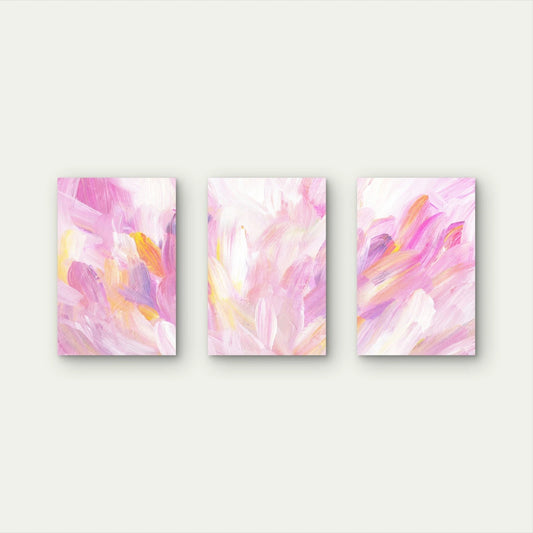 3pcs Abstract Pink Watercolour Brushstrokes Wall Art Set Canvas Framed 60x90cm - High Quality Print 100% Australian Made Wall Canvas Ready to Hang
