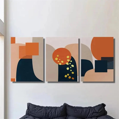3pcs Geometric Shape Art Golden Dots Illustration Metal Print Ready to Hang Art