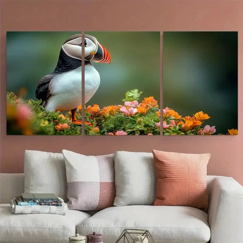 3pcs Cheerful Puffin Coastal Bird Metal Print Ready to Hang Art