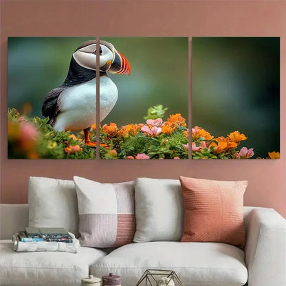 3pcs Cheerful Puffin Coastal Bird Metal Print Ready to Hang Art