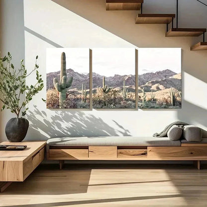 3pcs Desert Art Painting Mountains & Cacti Wall Art Set Canvas Framed 40x60cm - High Quality Print 100% Australian Made Wall Canvas Ready to Hang