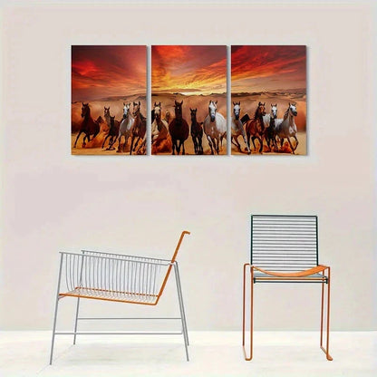 3pcs Sunset Desert Vibrant Horses Metal Print Ready to Hang Art