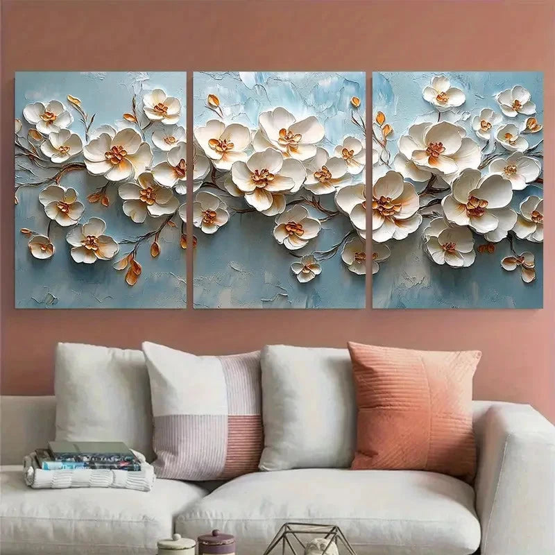 3pcs Modern White Floral Abstract Illustration Wall Art Set Canvas Framed 60x90cm - High Quality Print 100% Australian Made Wall Canvas Ready to Hang