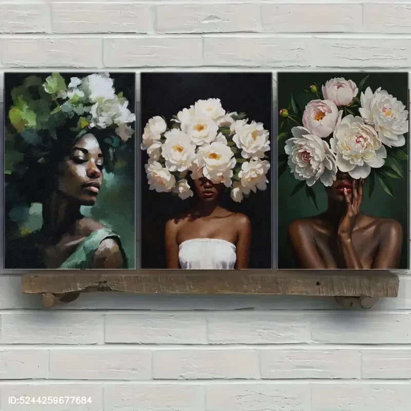 3pcs Exquisite Portrait Art Posters Floral Metal Print Ready to Hang Art