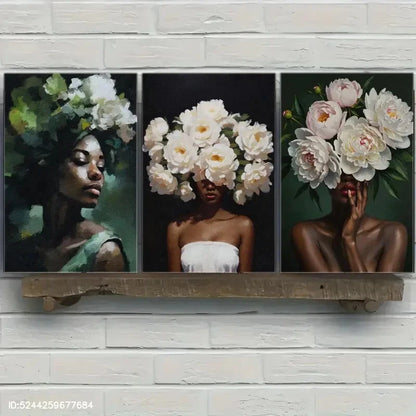 3pcs Exquisite Portrait Art Posters Floral Metal Print Ready to Hang Art