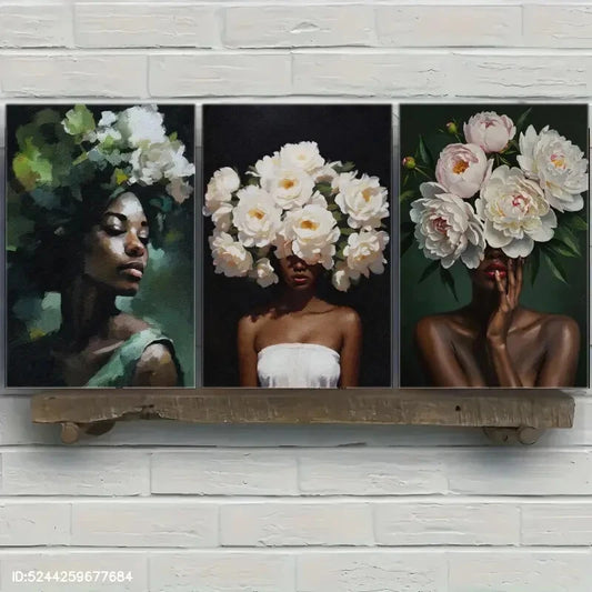 3pcs Exquisite Portrait Art Posters Floral Metal Print Ready to Hang Art