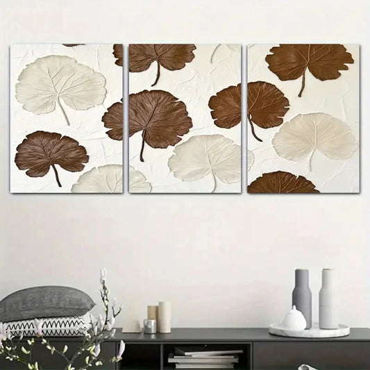 3pcs Modern Brown & Beige Foliage Design Metal Print Ready to Hang Art