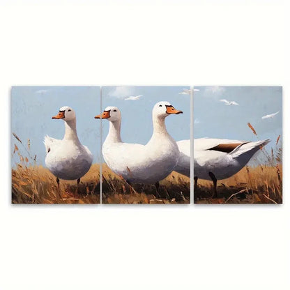 3pcs White Geese Farmhouse Animal Wall Art Set Canvas Framed 40x60cm - High Quality Print 100% Australian Made Wall Canvas Ready to Hang