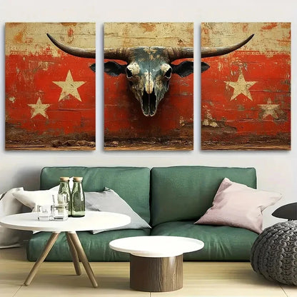 3pcs Aztec Bull Skull Country Style Metal Print Ready to Hang Art