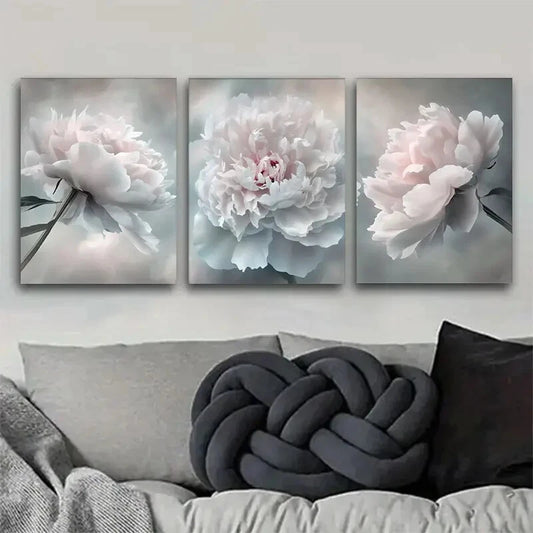 3pcs Exquisite Peony Canvas Wall Art Metal Print Ready to Hang Art