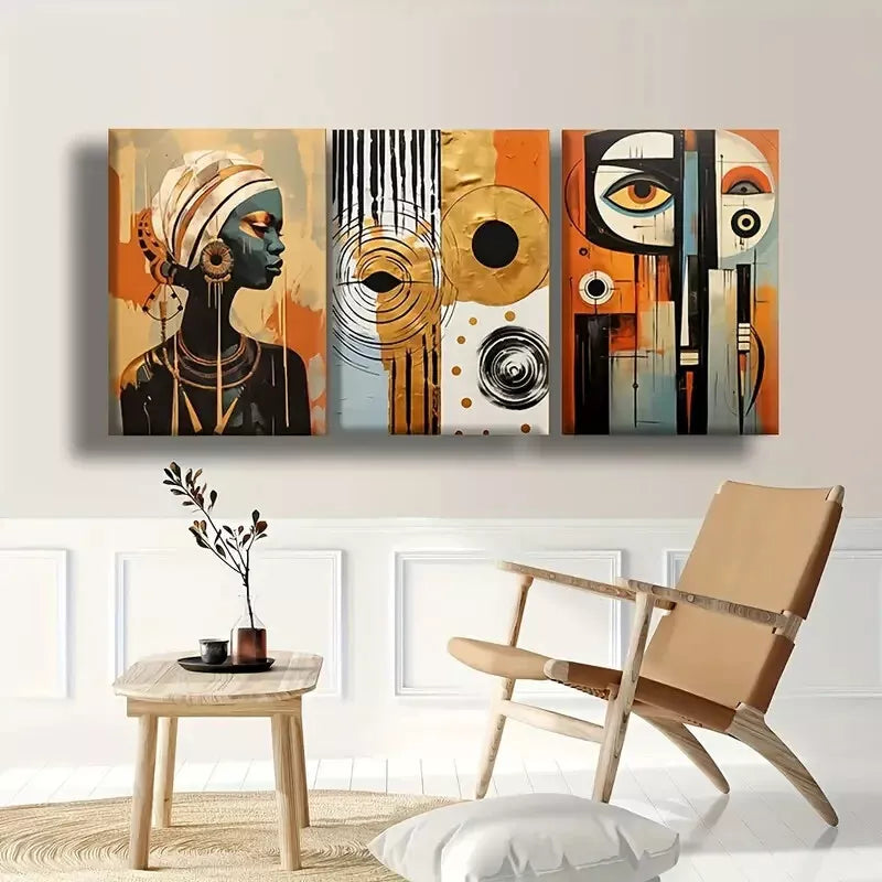 3pcs Abstract Modern African Boho Painting Canvas Framed 40x60cm - High Quality Print 100% Australian Made Wall Canvas Ready to Hang