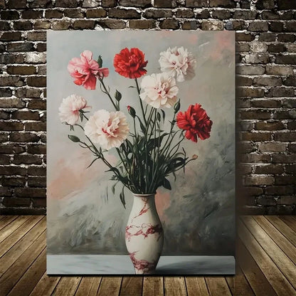 Vibrant Red & Pink Carnations with Marbled Vase 40x60cm Metal Print Ready to Hang