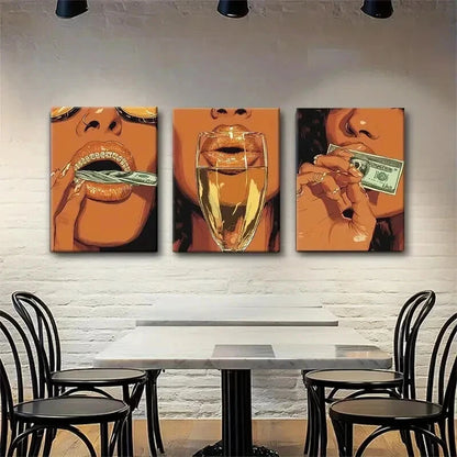 3pcs Luxury Lifestyle Bold Pop Lips Perfect Wall Art Set Canvas Framed 40x60cm - High Quality Print 100% Australian Made Wall Canvas Ready to Hang