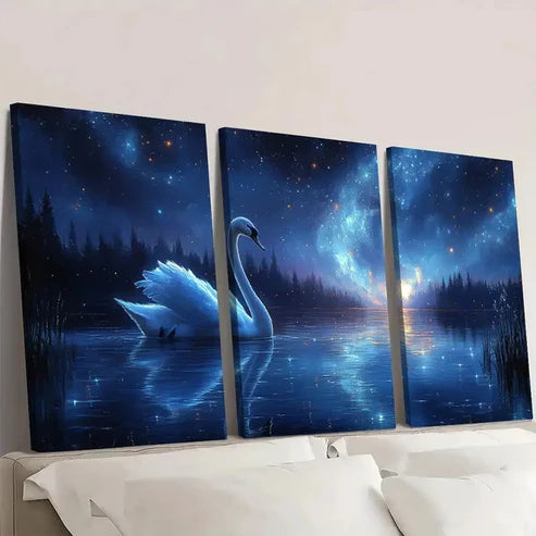 3pcs Aurora Borealis Magical Swan & Northern Wall Art Set Canvas Unframed - High Quality Print 100% Australian Made Wall Canvas