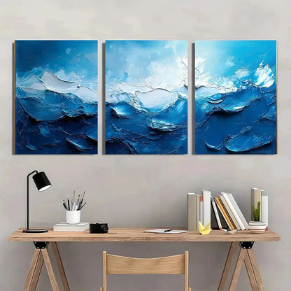 3pcs Acrylic PaintingModern Blue Abstract Painting Metal Print Ready to Hang Art