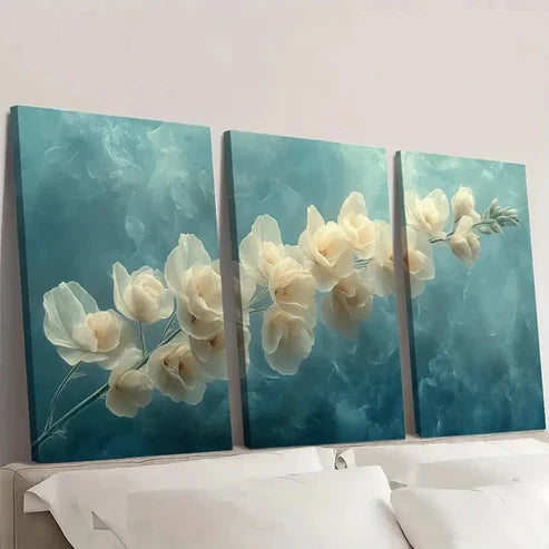 3pcs Snapdragon Flower White & Blue Flora T Wall Art Set Canvas Unframed - High Quality Print 100% Australian Made Wall Canvas - Bella Home Decor