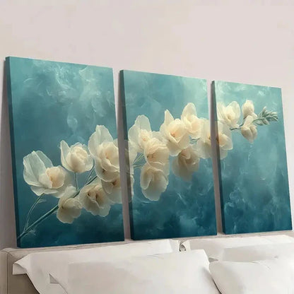 3pcs Snapdragon Flower White & Blue Flora T Wall Art Set Canvas Unframed - High Quality Print 100% Australian Made Wall Canvas - Bella Home Decor