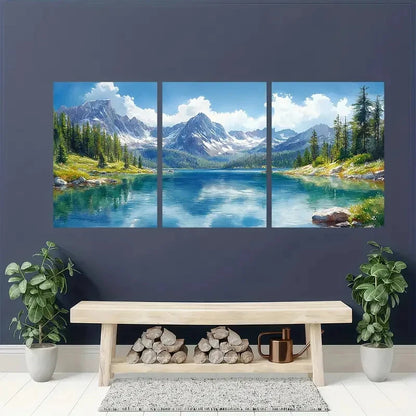 3pcs Glacier Painting - Mountain Lake Landscape Metal Print Ready to Hang Art