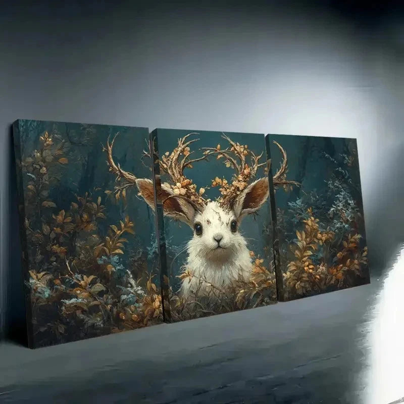 3pcs Moody Jackalope Canvas Wall Art Set Canvas Framed 40x60cm - High Quality Print 100% Australian Made Wall Canvas Ready to Hang